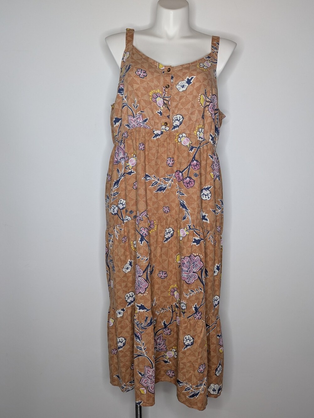 Sonoma Tan Purple Floral Linen Blend V Neck Sleeveless Summer Dress 3X